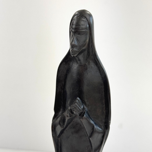 Ebony Madonna Virgin Ebony Wood Statue Art Carved Figure Sculpture Tribal 11" - Picture 6 of 14